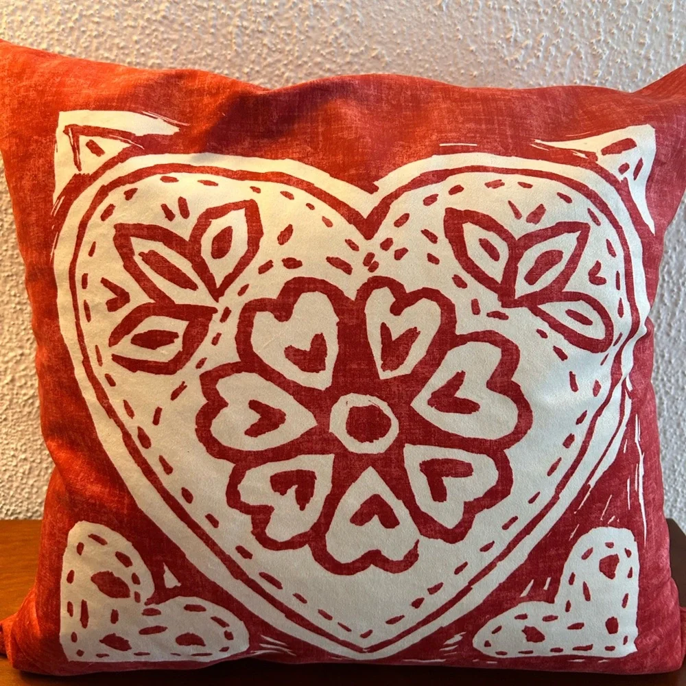 Rust Orange and white heart abstract DownThrow Pillow‎